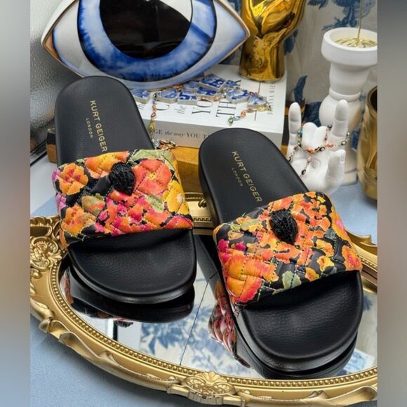 🆕 KURT GEIGER LONDON 🧿 NWOB Meena Eagle Black Floral Print Slides, Sz 37 US 7 - Picture 4 of 13